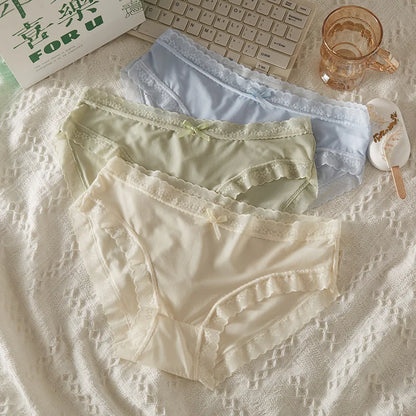 3Pcs Women Low Waist Panties Panties Sexy Lingerie Lace Quick Drying Briefs Female Seamless Underwear Solid Color Underpants