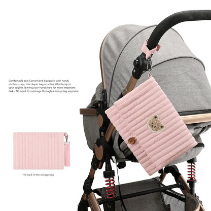 Foldable Hanging Diaper Organizer Bag - Multi-Compartment Essentials Storage Pouch with Wipe Holder & Diaper Pocket