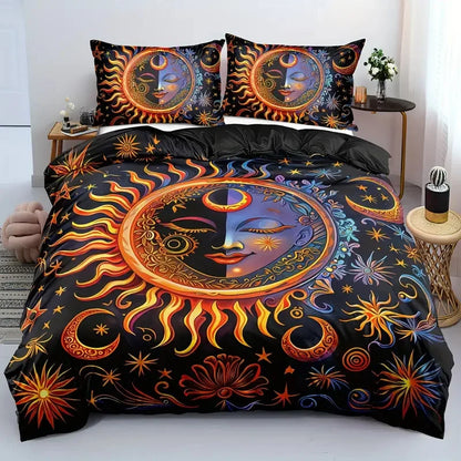 Boho Sun And Moon Duvet Cover Set Black White Floral Bedding Set Bohemian Exotic Comforter Covers Queen Bedroom Decor All Season
