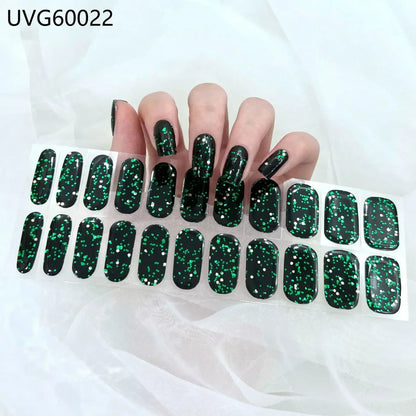 16/20/22Tips Semi-Cured Gel Nail Wraps Full Cover Manicure DIY Waterproof Long Lasting Gel Nail Stickers set for UV Lamp Need