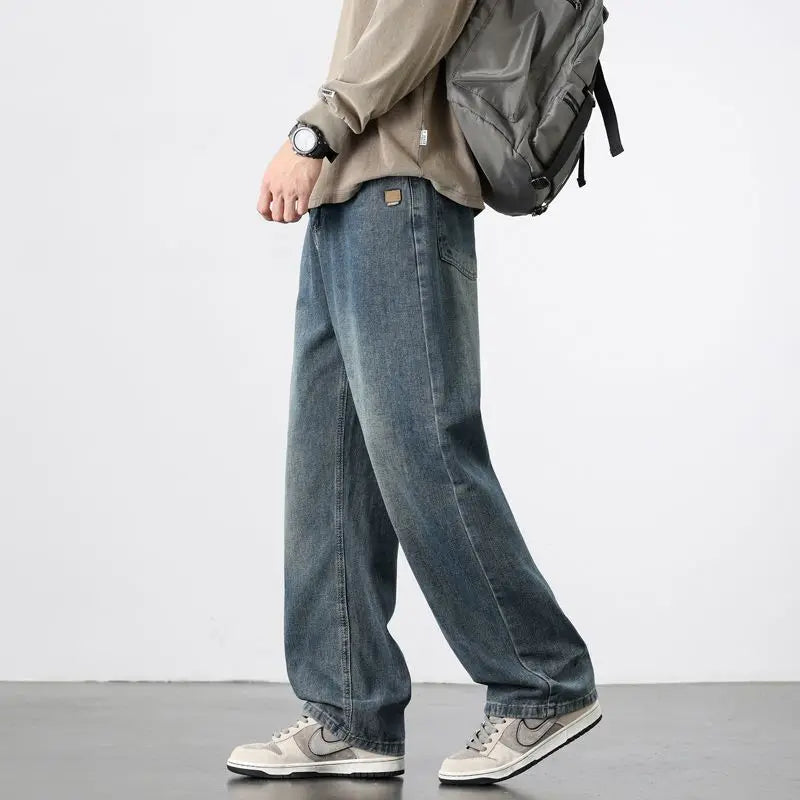 Spring Autumn New Men's Straight Vintage Fit Jeans Casual Trousers High Quality Male Korean Fashion Baggy Wide Leg Denim Pants