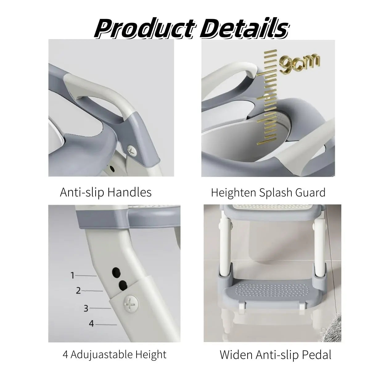 Kids Potty Training Seat With Steps, 3 In 1 Toddler Toilet Ladder Seat, Soft Mat Non-slip Splash Guard Toilet Seat (Grey)