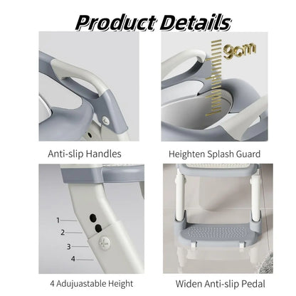 Kids Potty Training Seat With Steps, 3 In 1 Toddler Toilet Ladder Seat, Soft Mat Non-slip Splash Guard Toilet Seat (Grey)