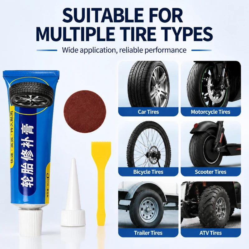 Permanent Rubber Tire Repair Glue 30ml Complete Kit Quick Patch Seal For Bike Motorcycle ATV Car Tyre Crack Leak Repair Supplies