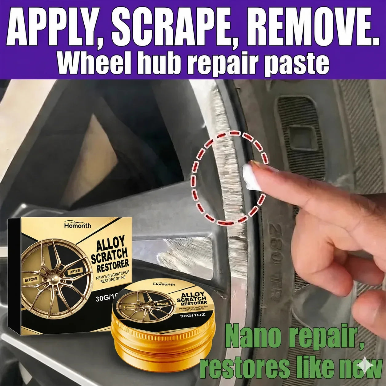 Car Wheel Rim Scratch Repair Paste Aluminum Alloy Hub Surface Restorer Auto Wheel Refinish Touch‑Up Fill Repair Dope