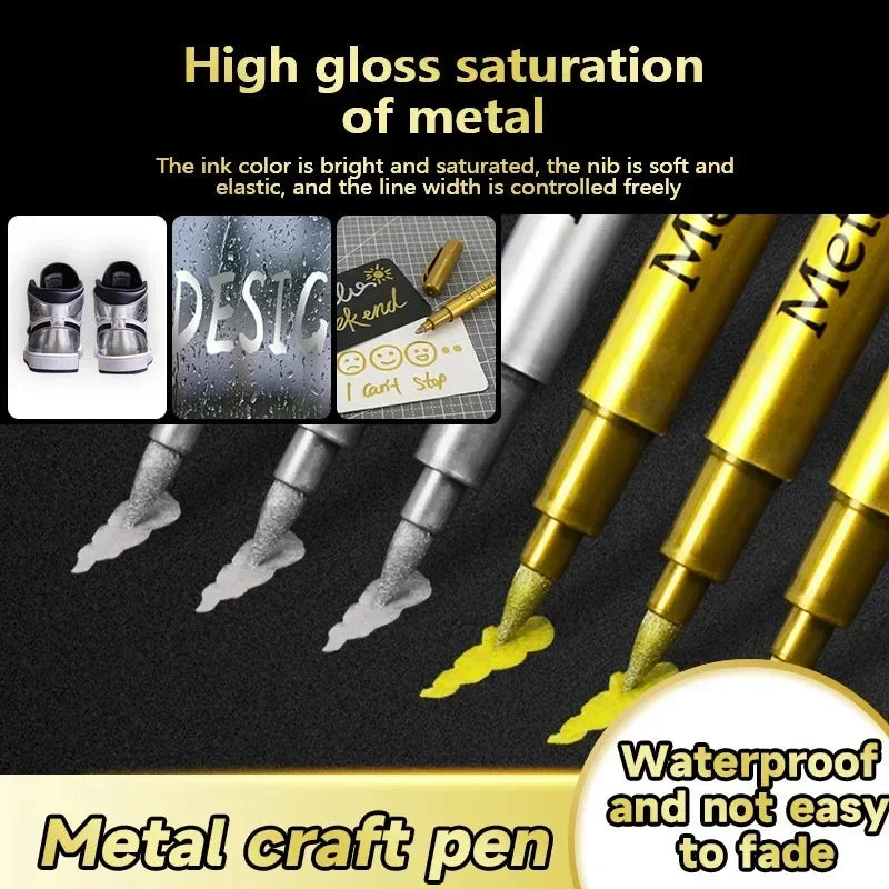1/2PCS Gold Silver Metallic Marker Pen Waterproof Permanent Paint Marker Pen for Rock, Mug, Ceramic, Glass DIY Painting Supplies
