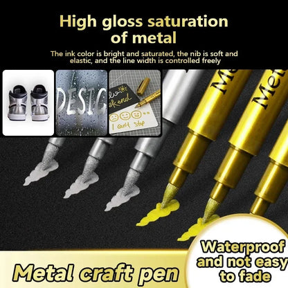 1/2PCS Gold Silver Metallic Marker Pen Waterproof Permanent Paint Marker Pen for Rock, Mug, Ceramic, Glass DIY Painting Supplies