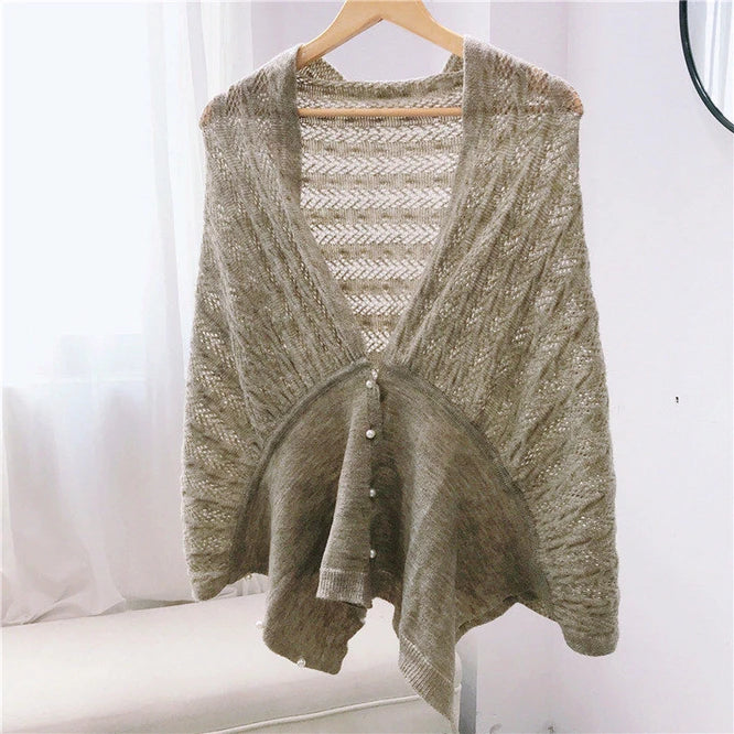 2022 Spring Autumn New Women's Knitted Shawl Cloak Multifunctional Warm Scarf Versatile Scarf Ponchos Capes Cardigan Khaki