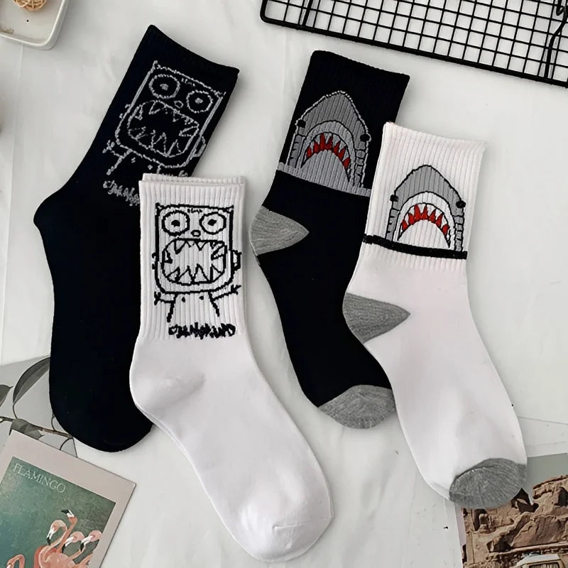 Spring Summer High Quality Harajuku Chaussette Style Shark Socks For Women Men's Cotton Hip Hop Man Meias Mens Calcetines