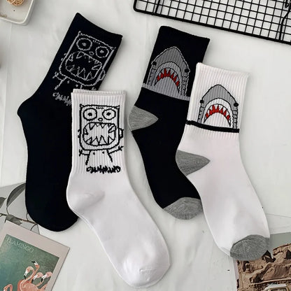Spring Summer High Quality Harajuku Chaussette Style Shark Socks For Women Men's Cotton Hip Hop Man Meias Mens Calcetines