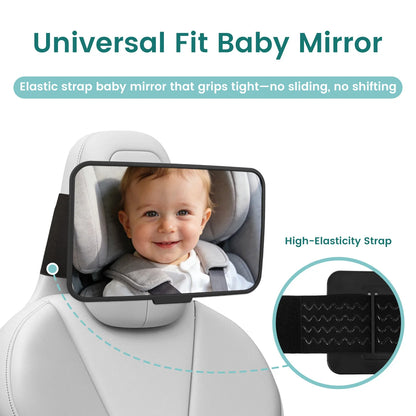 Baby Car Mirror, Shatterproof Rearview Safety Monitor for Infant, Universal Fit for Car Headrests with Non-Slip Strap