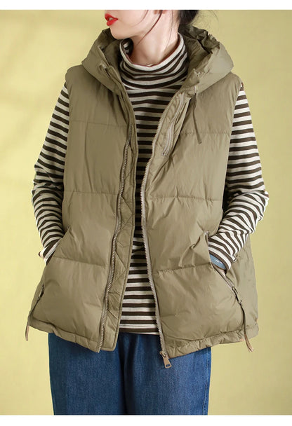 Schinteon Women 90% White Duck Down Vest with Hood Autumn Winter Over Size Casual Sleeveless Jacket Top Fashionable Gilet 2026