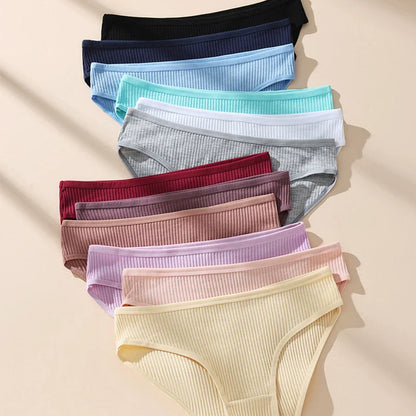 7Pcs Women's Panties Striped Briefs for Women Low-Rise Breathable Cotton Female Soft Underwear Solid Colors Ladies Underpants