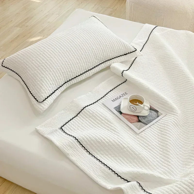 French Skin-friendly Spring Summer Blanket Set Elegance Princess Bubble Yarn Quilted Duvet Lightweight Air Conditioning Quilt