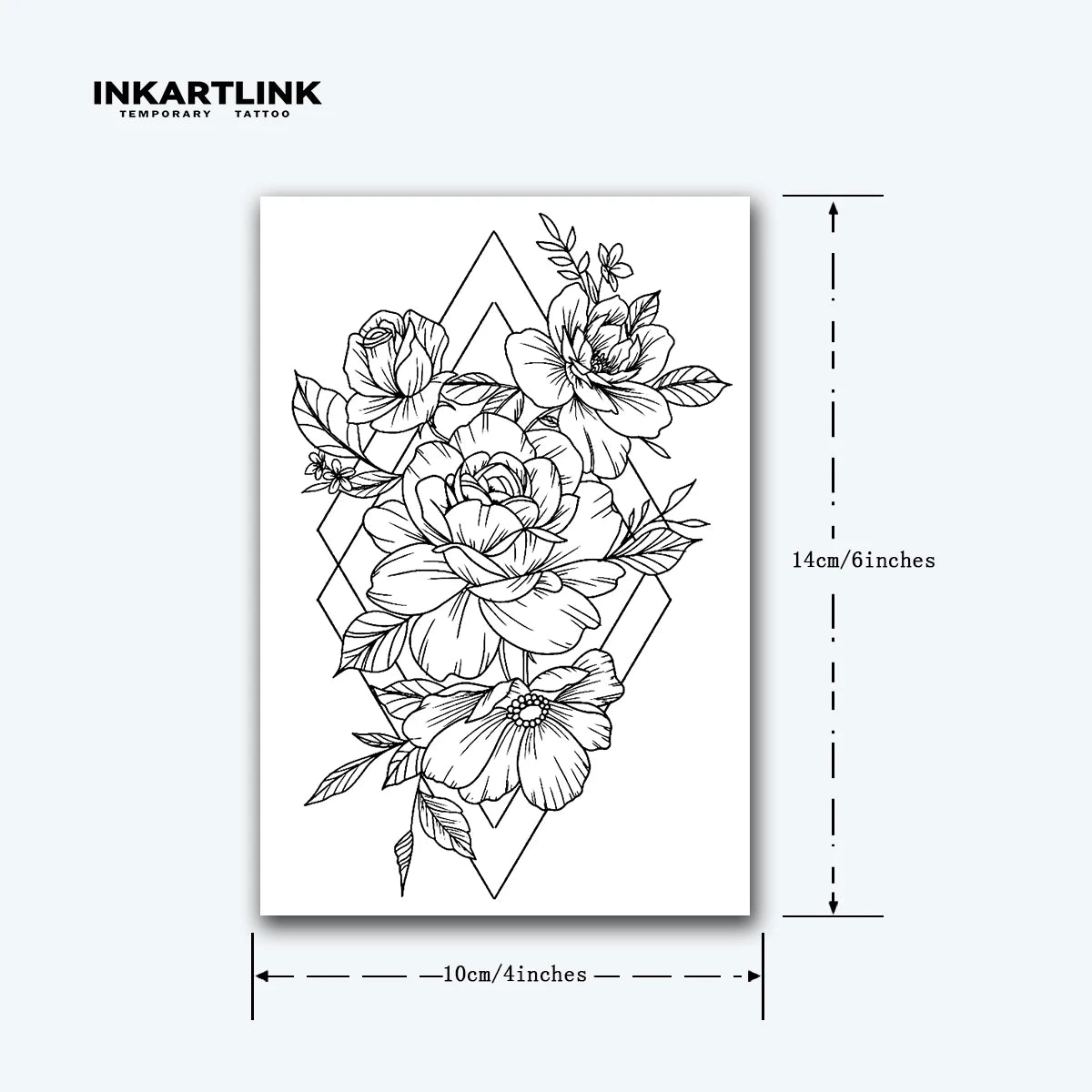 INKARTLINK Minimalist Flower Tattoo Patch 1-2 Weeks Long lasting Geometric Diamond Line Waterproof Temporary Tattoo