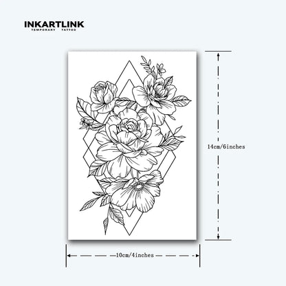 INKARTLINK Minimalist Flower Tattoo Patch 1-2 Weeks Long lasting Geometric Diamond Line Waterproof Temporary Tattoo