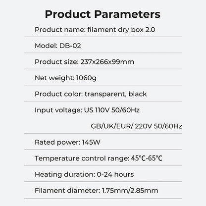 Creality Filament Dryer Box 2.0 360° Hot-air Heating 1.75mm / 2.85mm Filaments Support 24 Hours Timer Real-time Humidity