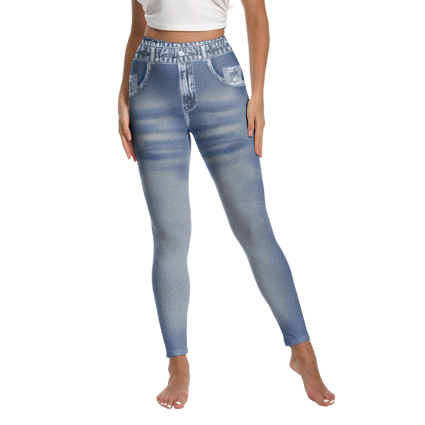 Nadanbao 3D Jeans Print Leggings Women Blue Grey Denim Pattern Pants Soft Slim Tights Sports Fitness Trousers Casual Streetwear