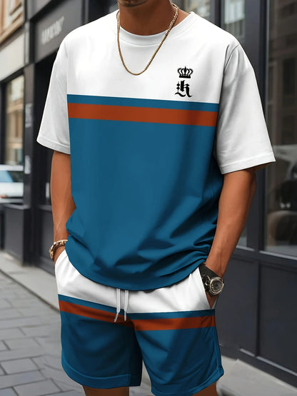 New Men's Summer Set Short-Sleeve T-Shirt Two-Piece Set Stylish Athletic Wear 3D Gradient Print Casual Shorts and T-Shirt Set