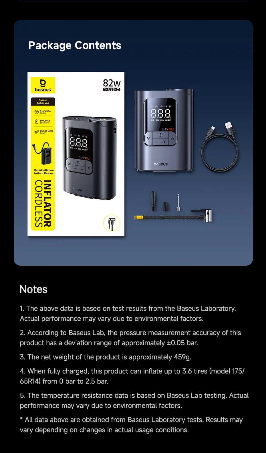 Baseus Wireless Car Air Pump Portable Air Compressor for Car Motorcycles Bicycle Electric Tire Inflator with LCD Digital Display