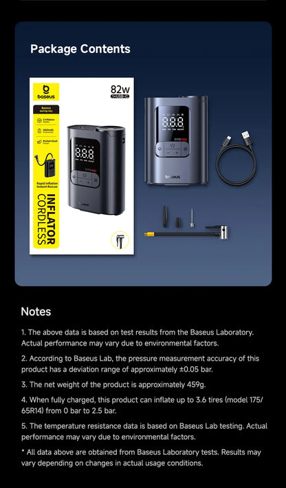 Baseus Wireless Car Air Pump Portable Air Compressor for Car Motorcycles Bicycle Electric Tire Inflator with LCD Digital Display