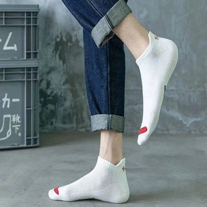 5/10/20/30 Pairs Men Ankle Socks Fashionable Letter Sports Style Odor Proof Sweat Absorbing Breathable Invisible Running Socks