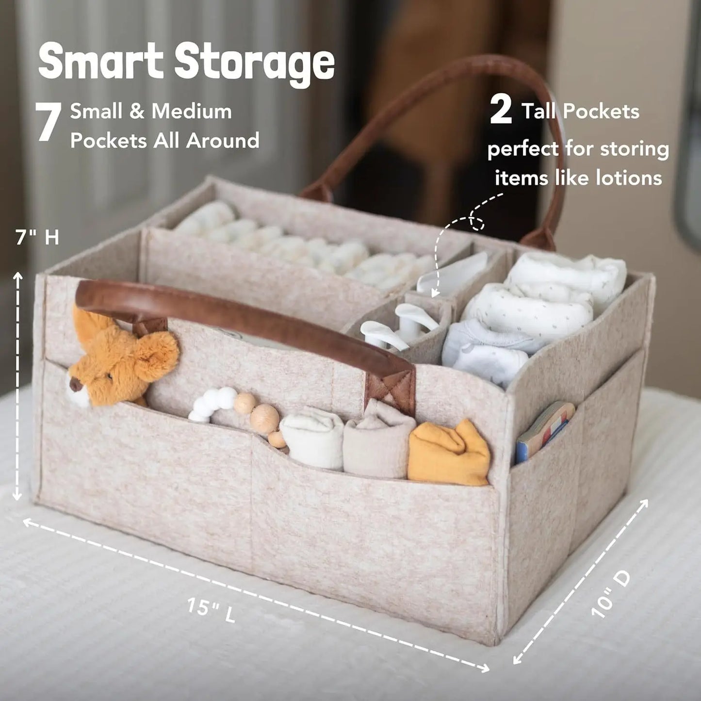 Baby Felt Storage Nursery Organizer Basket Infant Diaper Bag with Handle Caddy Changing Nappy Kids Storage Carrier Large Pocket