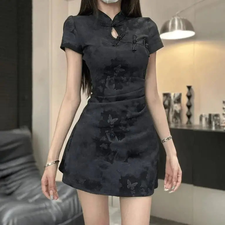 New Chinese Style Unique Buttoned Skirt Dress Women's Summer New Waist Cinching Small Size Super Body Shape Sexy Butt Dress