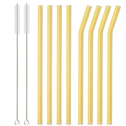 8Pcs Reusable Drinking Straw Colorful Glass Straws Eco-friendly High Borosilicate Glass Straw Glass Tube Party Bar Drinkware