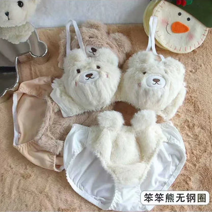 Soft and Cute Bear Japanese-style Lingerie for Women, Autumn and Winter Cartoon Plush Comfortable and Adorable Girl Bra