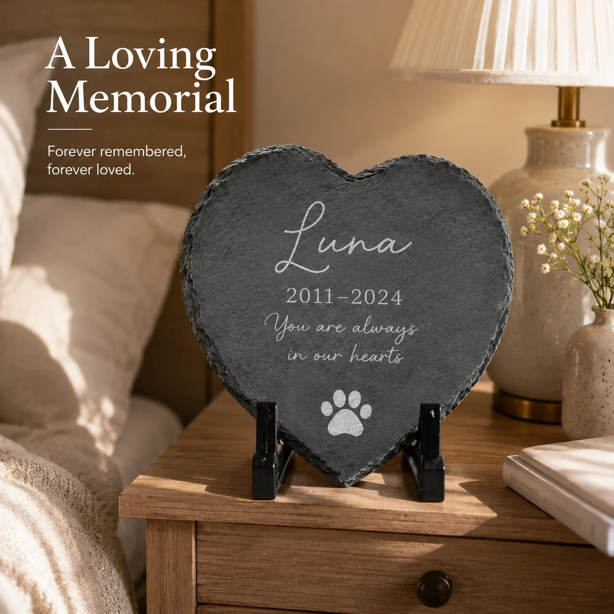 Pet Memorial Photo Slate Custom Heart Picture Stone Dog Cat Memory Stone Home Garden Decoration Gift Keepsake for Pet Lovers