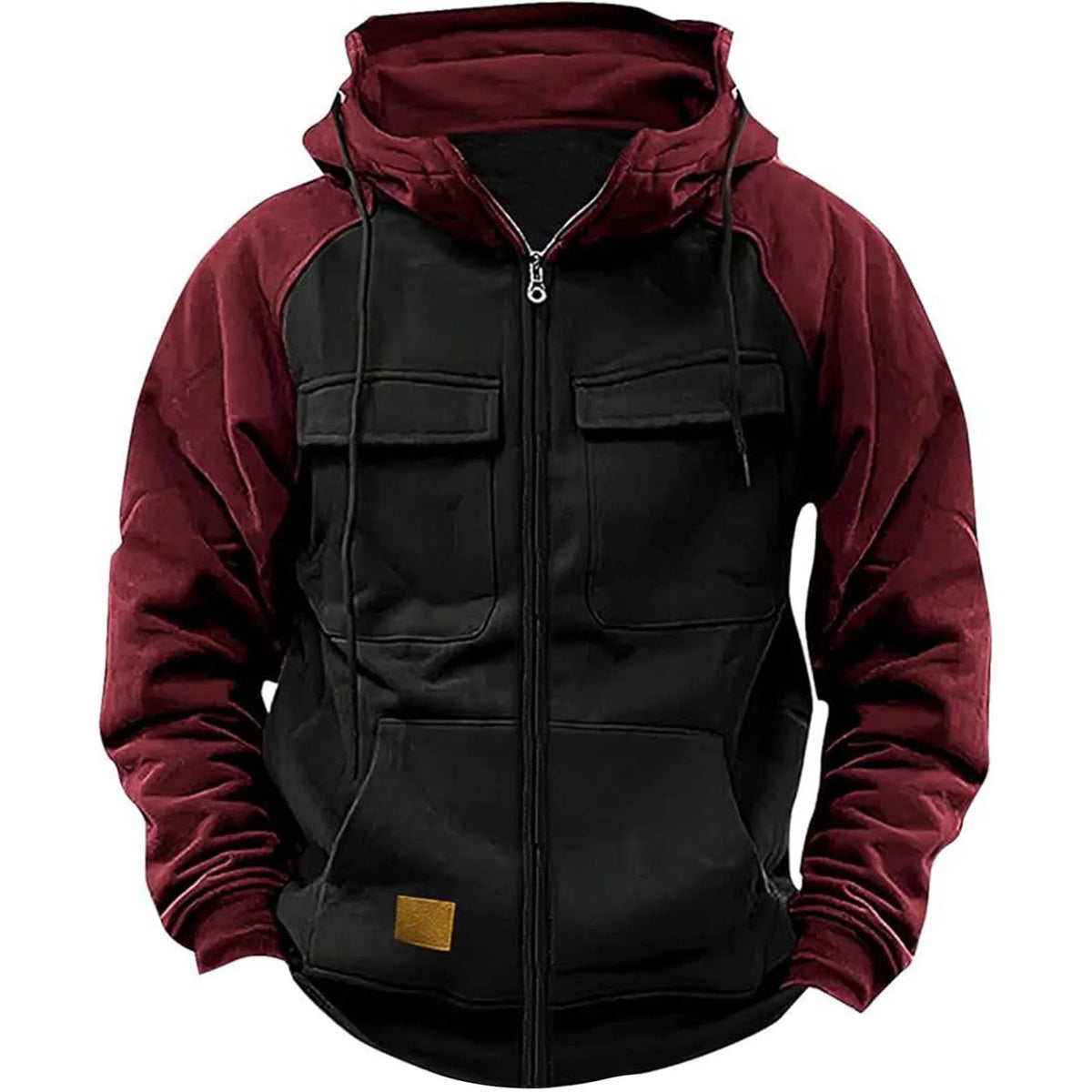 Autumn Winter Hoodies Men Zipper Patchwork Warm Fleece Sweatshirts Multi Pockets Male Fashion Hooded Jacket Thick Outdoor Hoodie