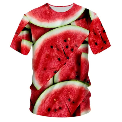 Fashionable New Fun Fresh Fruit Pattern Printed Men's T-shirt Summer Popular Harajuku Personalized Round Neck Comfortable Short