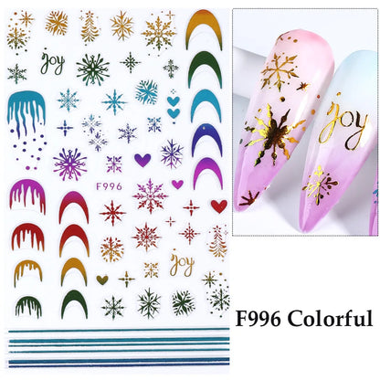1PCS New Christmas Decorations 2023 New Year Nail Stickers Press on Nails Laser Snowflake Christmas Tree 3D Nail Decal