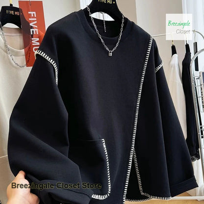 French style solid color extra-large design sense round neck sweater women's new loose fashion casual top in spring and autumn
