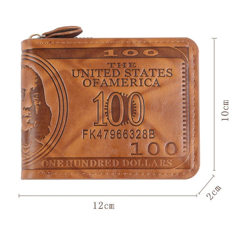 Men Wallet with Zipper 100 US Dollar Pattern Card Holder Coin Pocket Purse Cartera Hombre Carteras