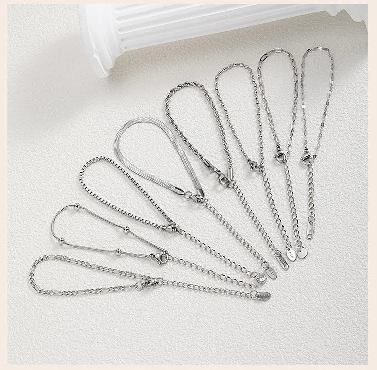 Women Chain Bracelet Silver Color, Stainless Steel Link Stackable Bracelets, Layered Waterproof Gifts