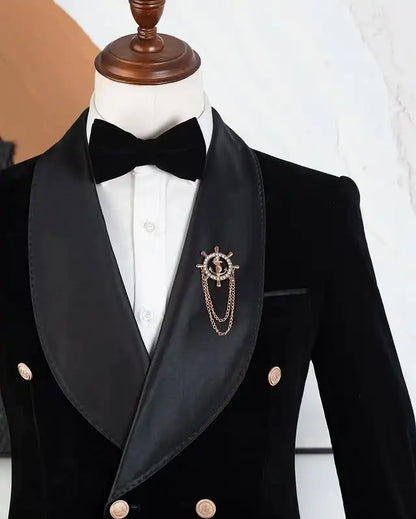 Velvet Formal Men Suits for Prom Wedding Double Breasted Groom Tuxedo 2 Pieces Celebrity Suit Jacket with Pants Custom Made