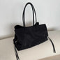 Women's Solid Black Cool Tote Bag 2025 New Fashion Simple Nylon Large Capacity Commuter Double Zipper Compartment HandBags
