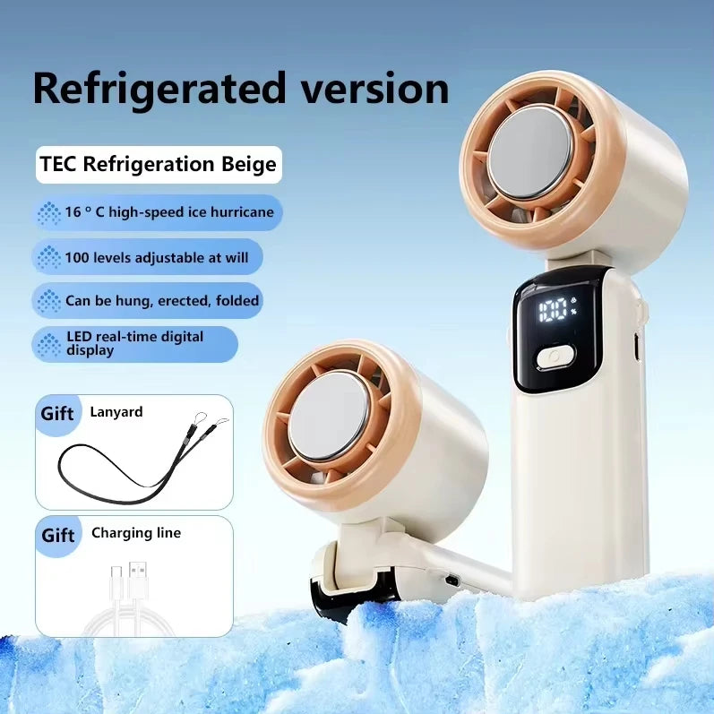 New Ice Cooling Handheld Fan 100 Speeds Turbo Portable USB Desk Fan Foldable/Hangable for Outdoor Fast Chill Ice Compress