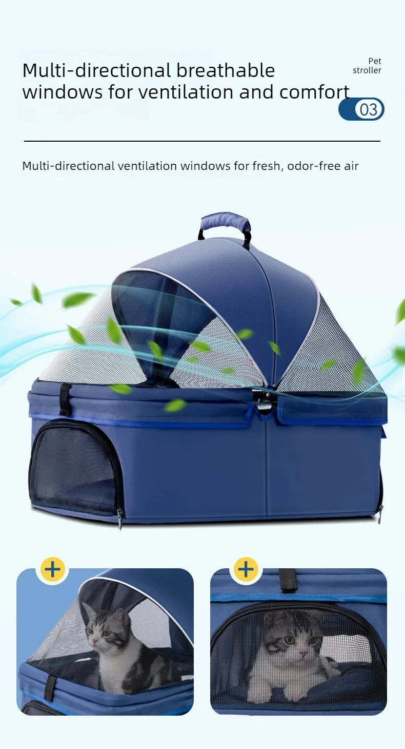 4 Wheel Foldable Pet Stroller Detachable Carrier for Small Dogs Cats, Lightweight Travel Pet Cart with Breathable Mesh