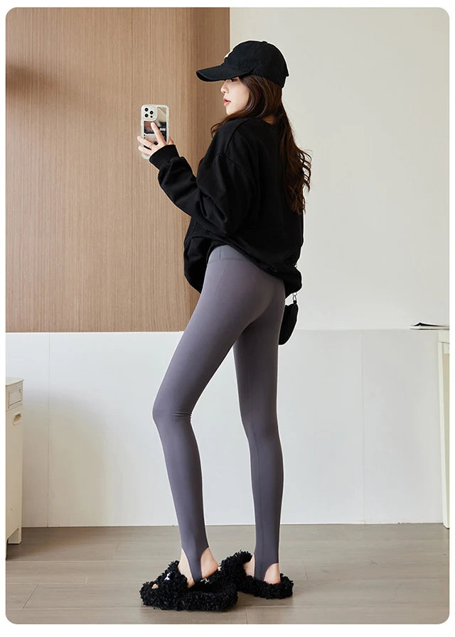 BIVIGAOS Spring Autumn Brushed Foot Tights Sharkskin Leggings Women's High Waist Elastic Tight-Fit Sexy Sports Yoga Leggings