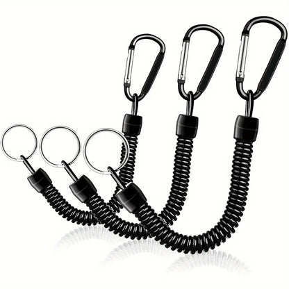 3P Spring Coil Keychains,Retractable Wrist Strap Safety Rope,8.46" To 47" Extendable,with Carabiner and Ring