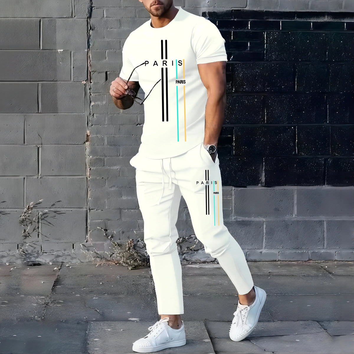 2024 Summer New Fashionable Men's Football Sportswear T-shirt Pants Set Casual Short Sleeve Set Jogging Fitness Clothing