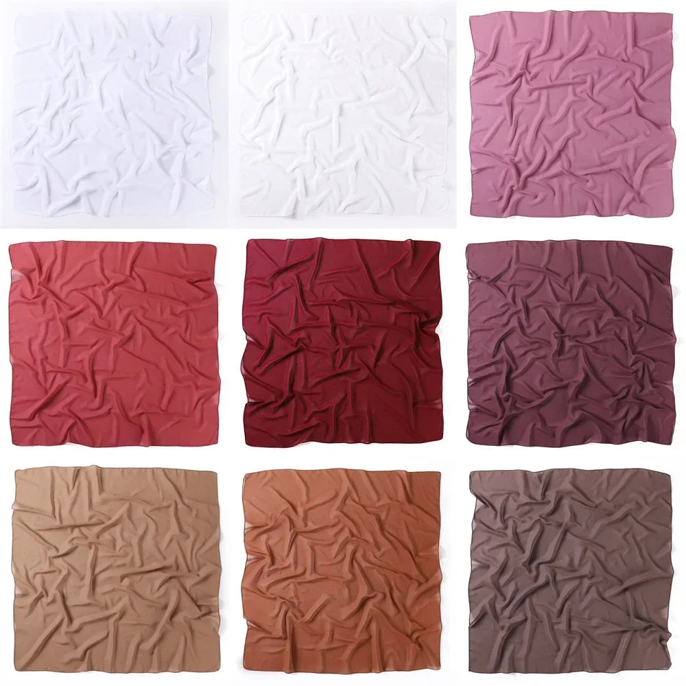 90*90cm Square Chiffon Hijab Scarf Women Solid Color Muslim Soft Head Scarf Islamic Shawls and Wraps Headband Musulman Scarves