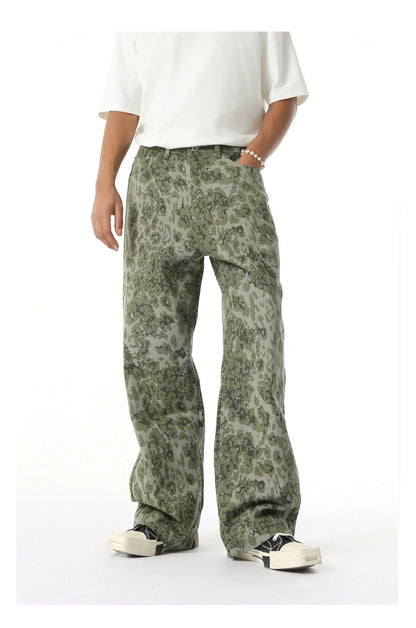 2025 Four Seasons Men's Youth Popular Multi color Pattern Camouflage Pants Basic Versatile Straight Wash Casual Cowboy Pants