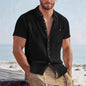 Men's Linen Blend Short Sleeve Button Down Shirt Casual Beach Top with Chest Pocket Breathable Lightweight Summer Shirts for Men