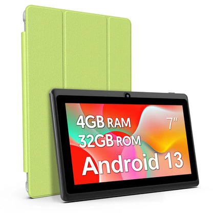 7-Inch Android 13 Tablet, 4 (2+2) GB RAM, 32GB Storage, 3500mAh Battery, HD 1024x600 IPS Display, Dual Cameras, WiFi, Bluetooth