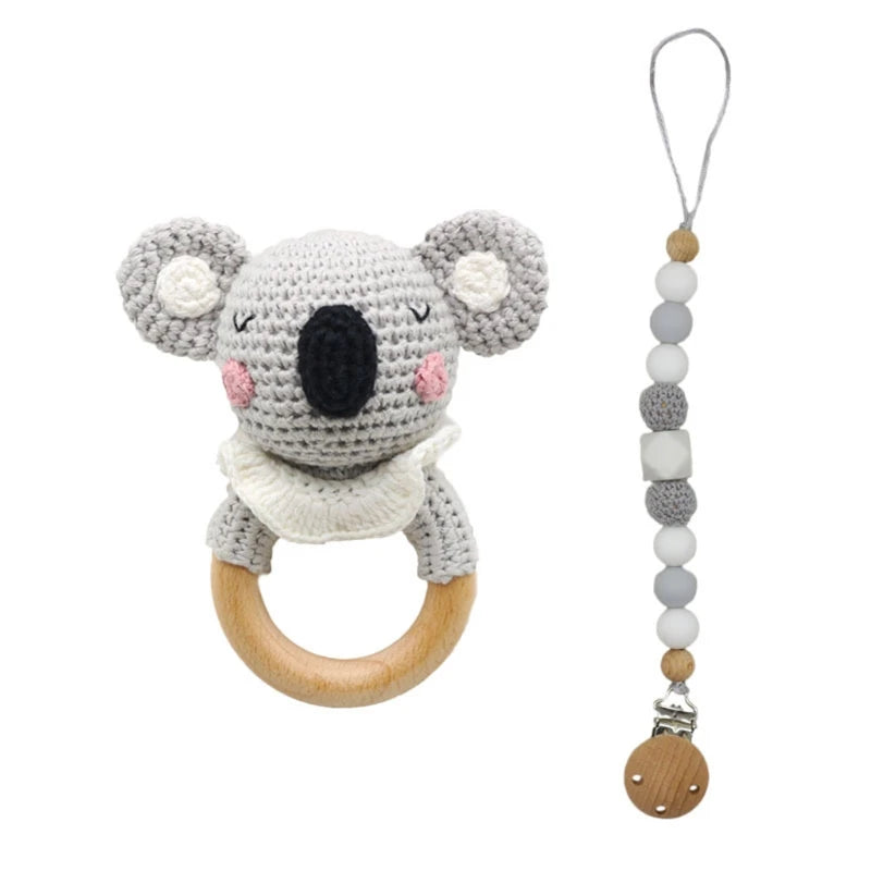 Baby Pacifier Clip Crochet Koalas Handbell Rattle Doll Teether Pacifier Chain Clips Set Dummy Chain Cartoon Teething Toy