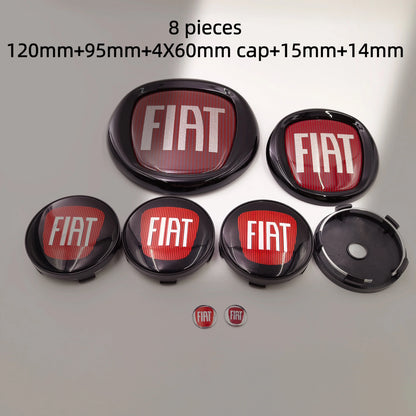 8pcs Fiat 500 Car Front Hood Emblem Rear Trunk Badge 95mm 120mm 12cm Wheel Center Logo Hub Cap 50mm 56mm 60mm 5cm 6cm